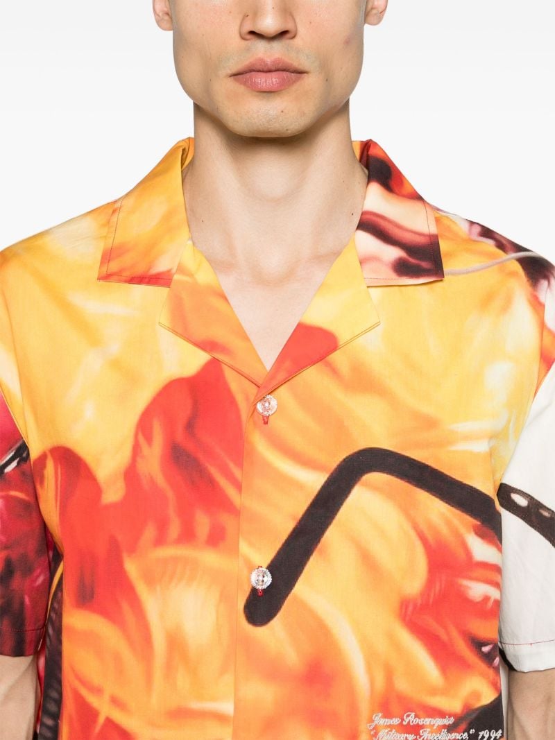 Orange and Red Glasses and Fire Print Short-sleeved Shirt