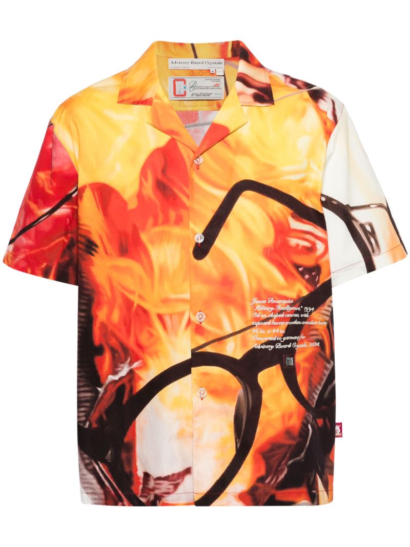 Orange and Red Glasses and Fire Print Short-sleeved Shirt