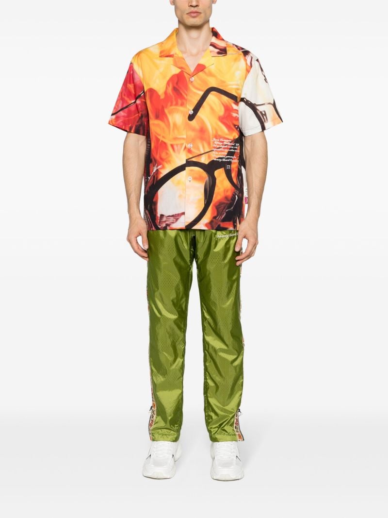 Orange and Red Glasses and Fire Print Short-sleeved Shirt