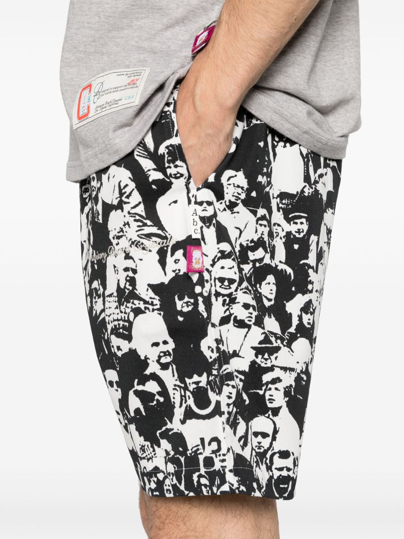 Black and White Faces Print Bermuda Shorts