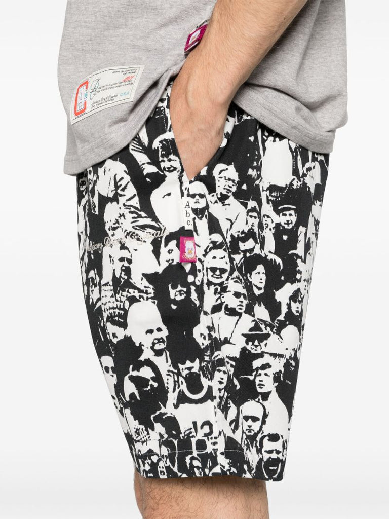 Black and White Faces Print Bermuda Shorts
