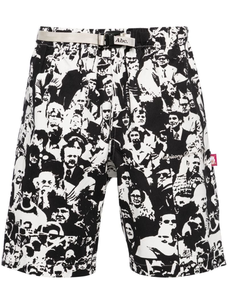 Black and White Faces Print Bermuda Shorts