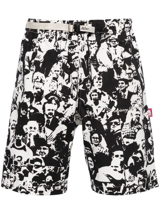 Black and White Faces Print Bermuda Shorts