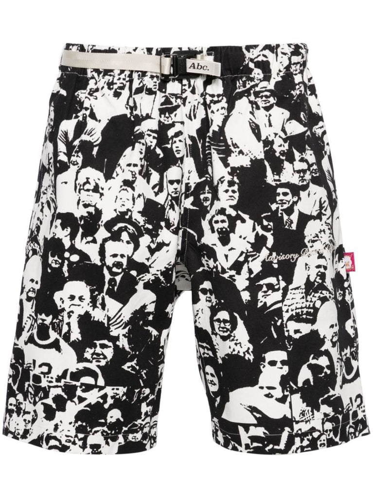 Black and White Faces Print Bermuda Shorts
