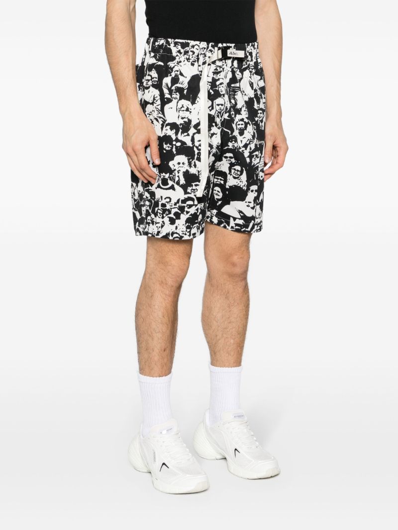 Black and White Faces Print Bermuda Shorts