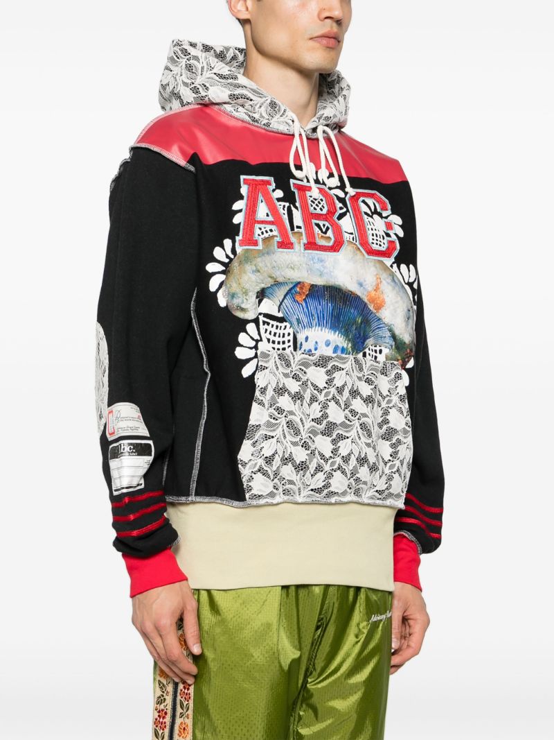 Black Lace Panelled Drawstring Hoodie