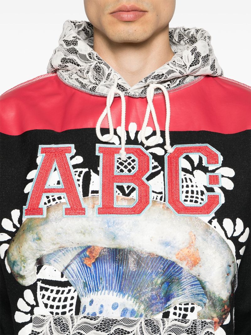 Black Lace Panelled Drawstring Hoodie