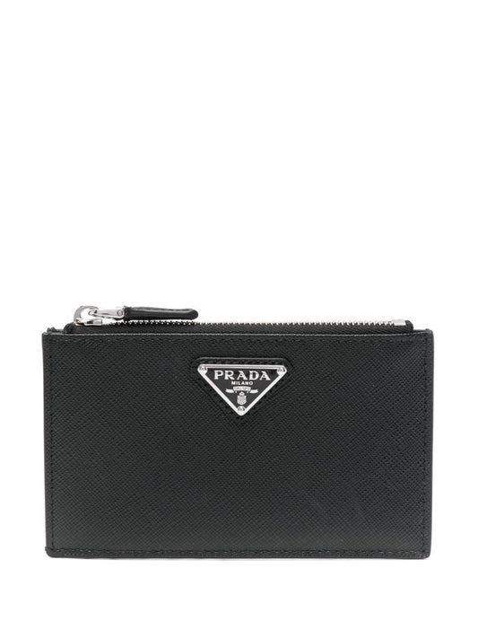 Black Logo-appliquÃ_x0083_Â© Leather Card Holder