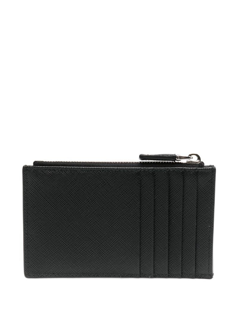 Black Logo-appliquÃ_x0083_Â© Leather Card Holder
