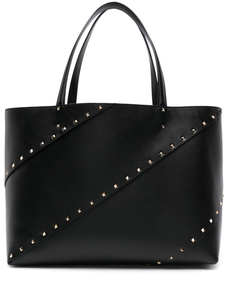 Black Rockstud Leather Tote Bag