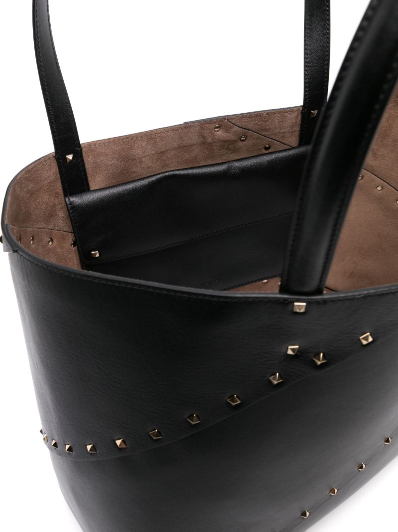 Black Rockstud Leather Tote Bag