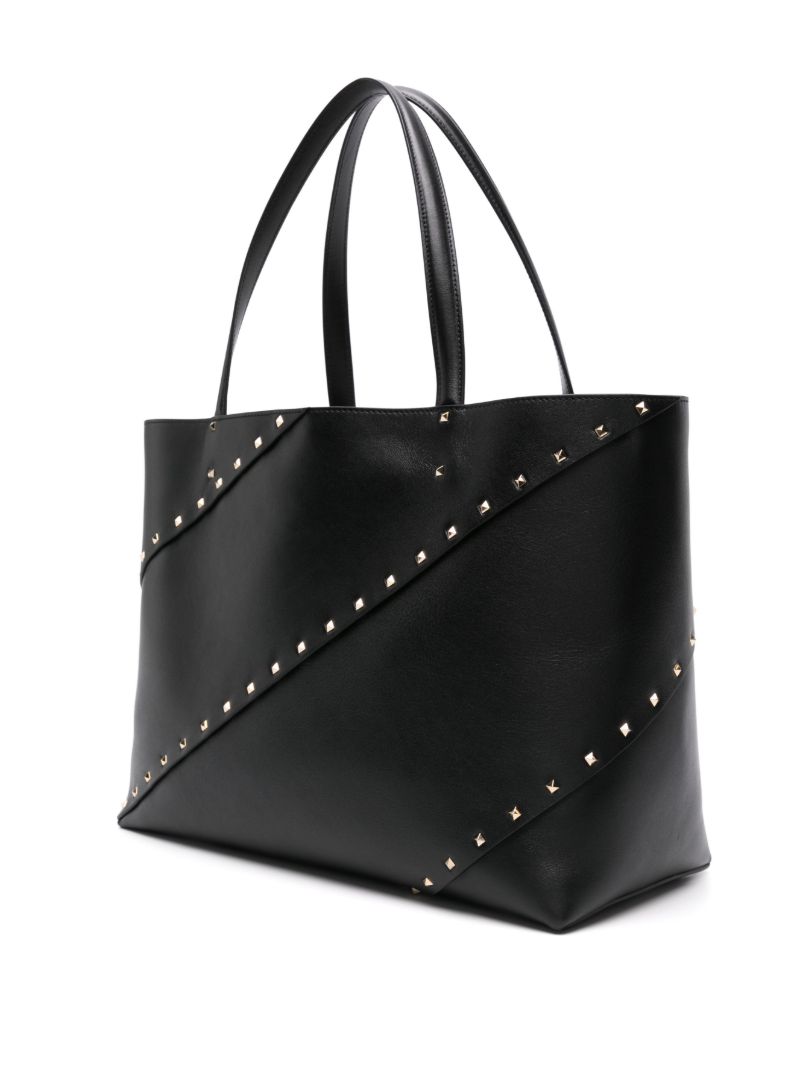 Black Rockstud Leather Tote Bag
