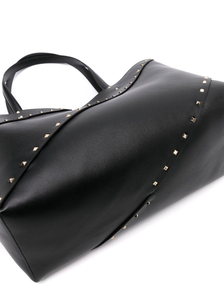 Black Rockstud Leather Tote Bag