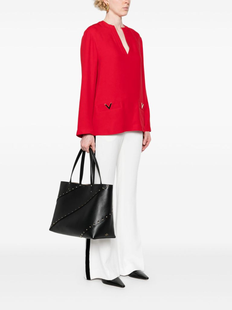 Black Rockstud Leather Tote Bag