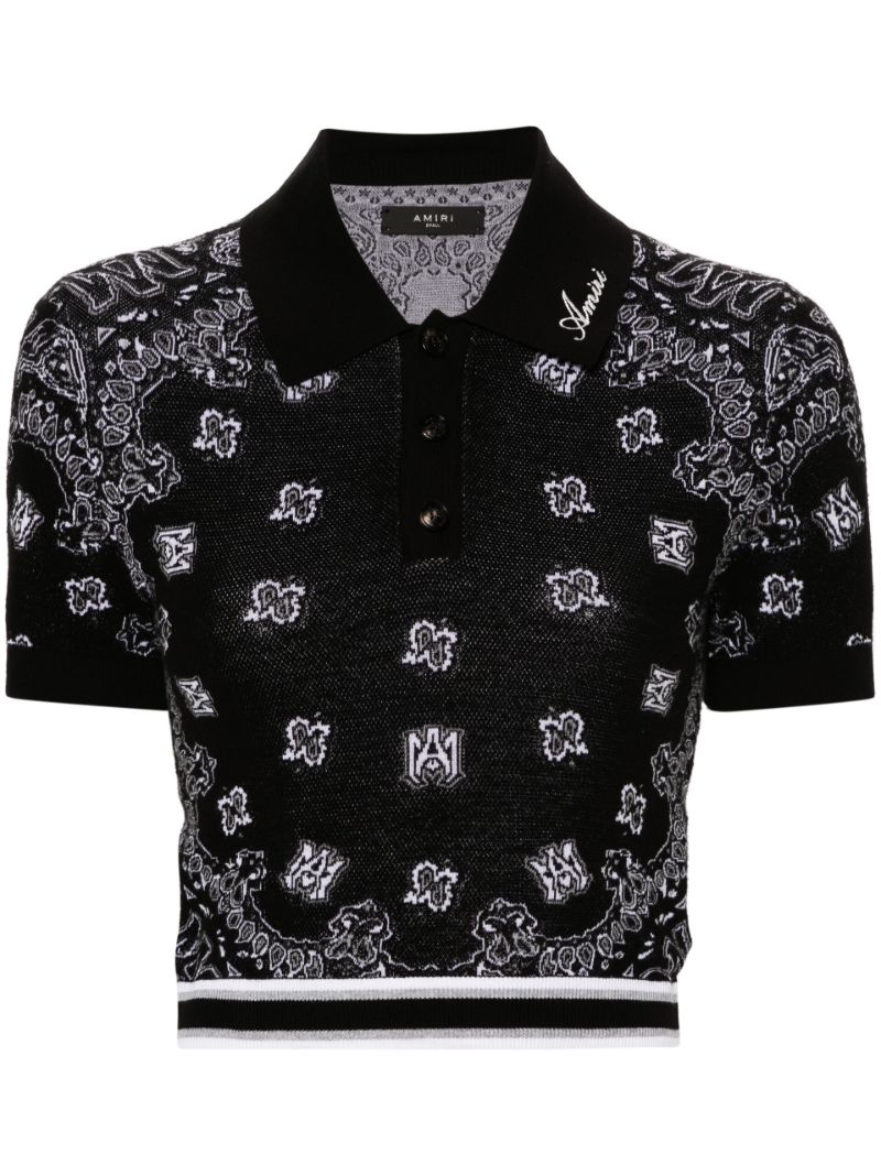 Black Bandana-jacquard Knitted Polo Top