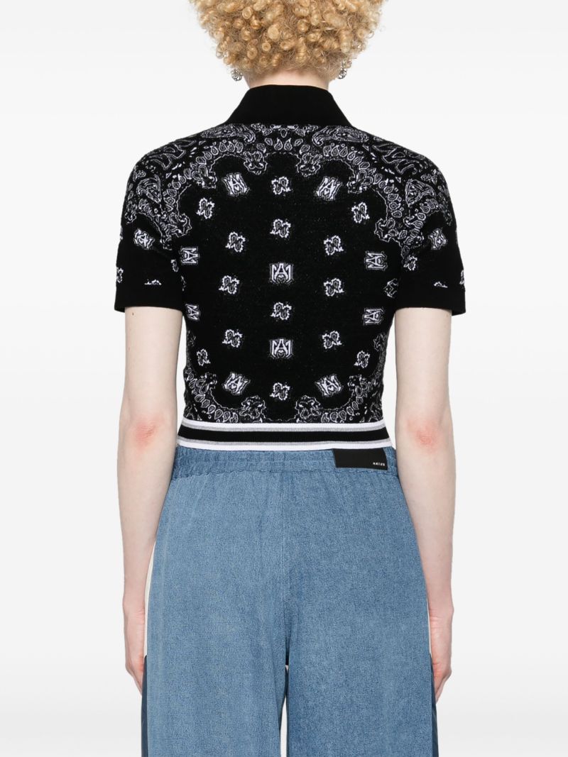 Black Bandana-jacquard Knitted Polo Top