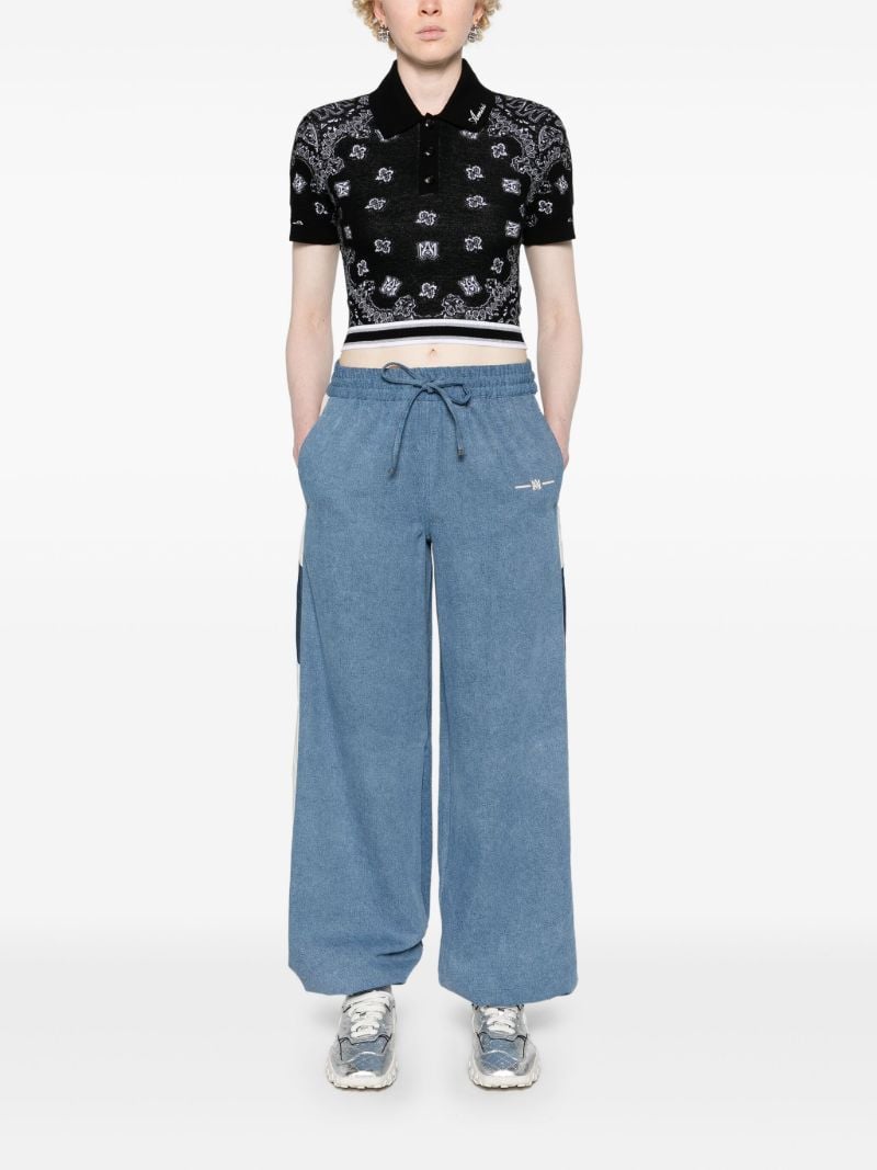 Black Bandana-jacquard Knitted Polo Top