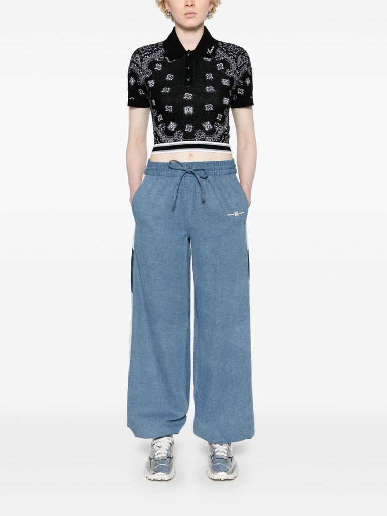 Black Bandana-jacquard Knitted Polo Top