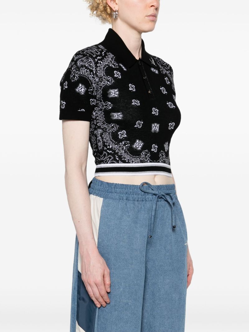 Black Bandana-jacquard Knitted Polo Top