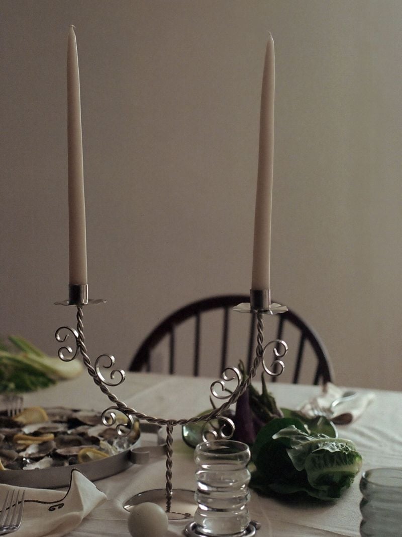 Silver-toned Twisted Two-candle Candle Holder