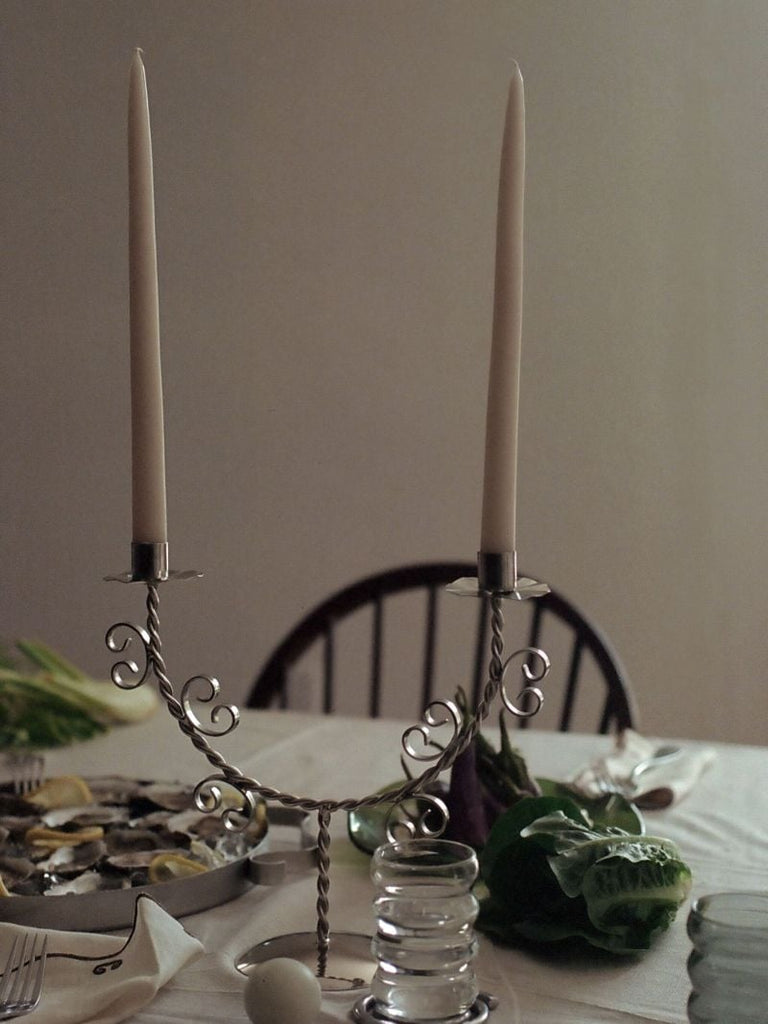 Silver-toned Twisted Two-candle Candle Holder