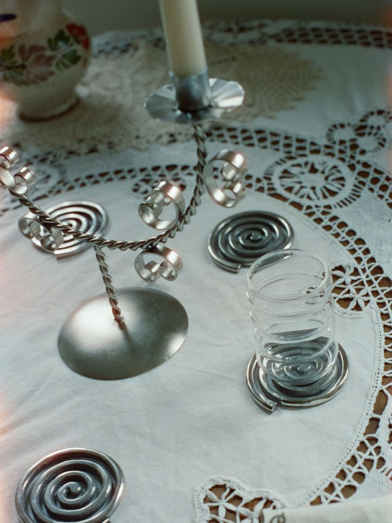 Silver-toned Twisted Two-candle Candle Holder