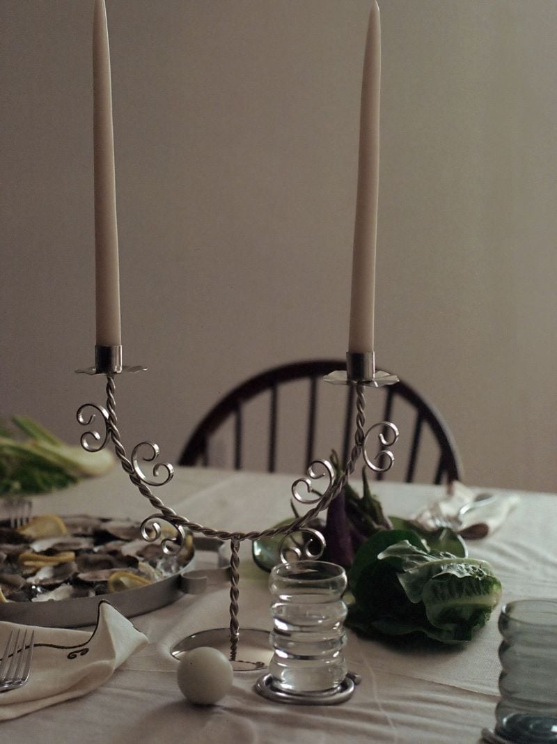 Silver-toned Twisted Two-candle Candle Holder