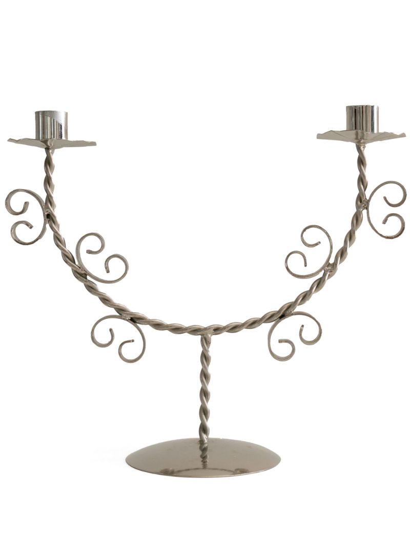 Silver-toned Twisted Two-candle Candle Holder
