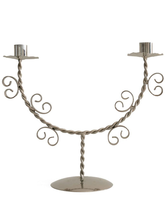 Silver-toned Twisted Two-candle Candle Holder