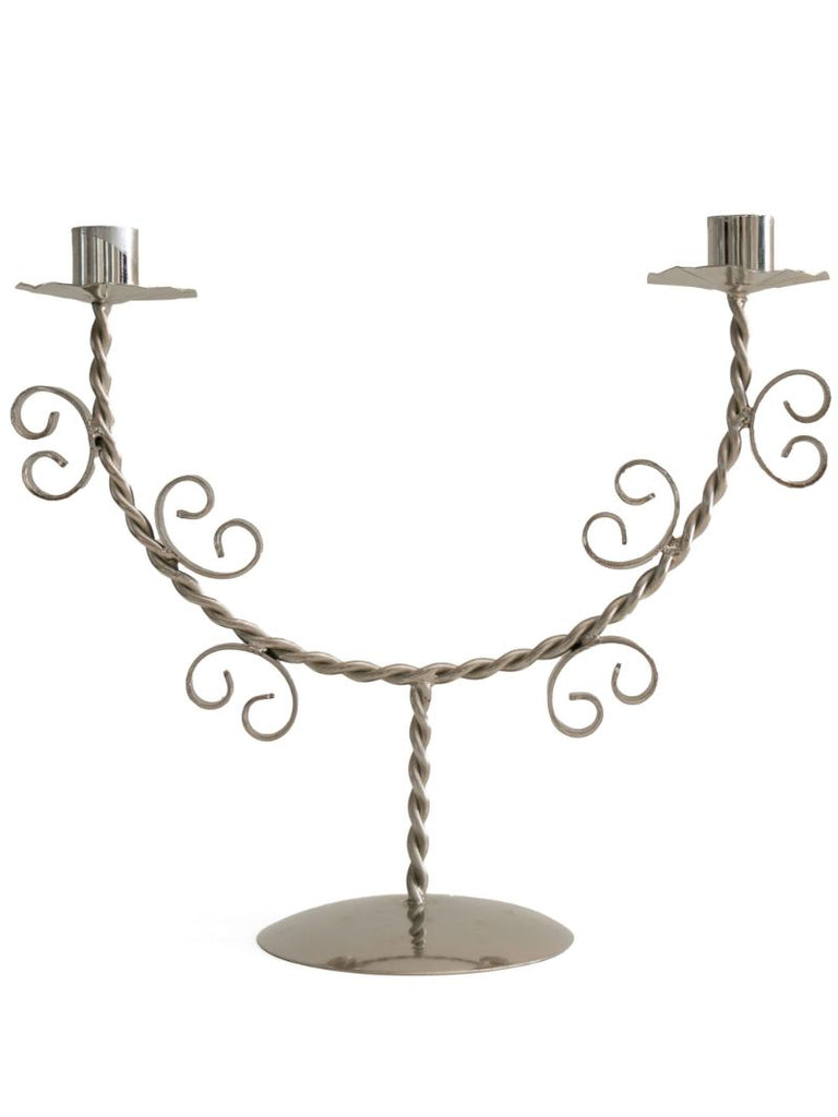 Silver-toned Twisted Two-candle Candle Holder