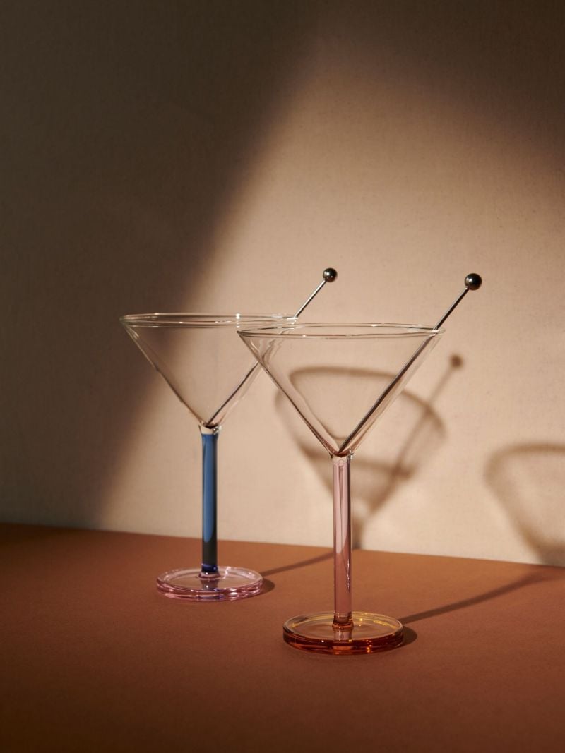 Multicolour Glass and Stainless Steel Two Martini Glasses