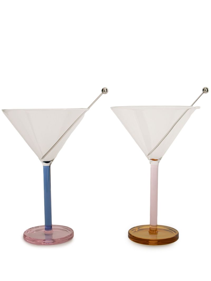 Multicolour Glass and Stainless Steel Two Martini Glasses
