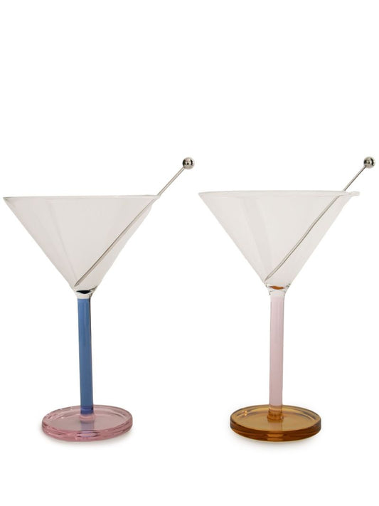 Multicolour Glass and Stainless Steel Two Martini Glasses