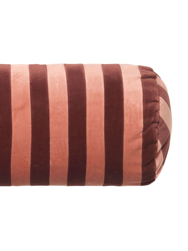 Red and Pink Striped Velvet Bolster Cushion