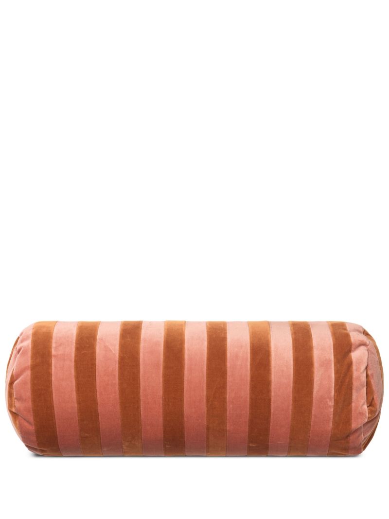 Pink and Orange Striped Velvet Bolster Cushion
