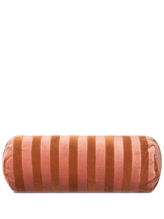 Pink and Orange Striped Velvet Bolster Cushion