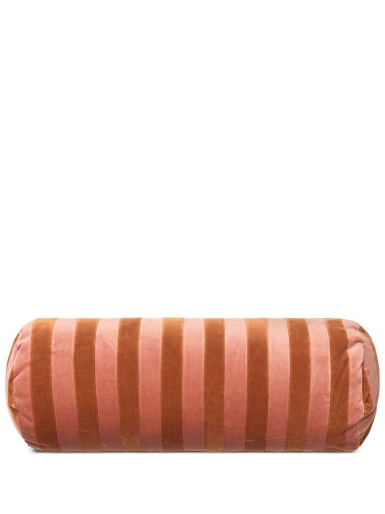 Pink and Orange Striped Velvet Bolster Cushion