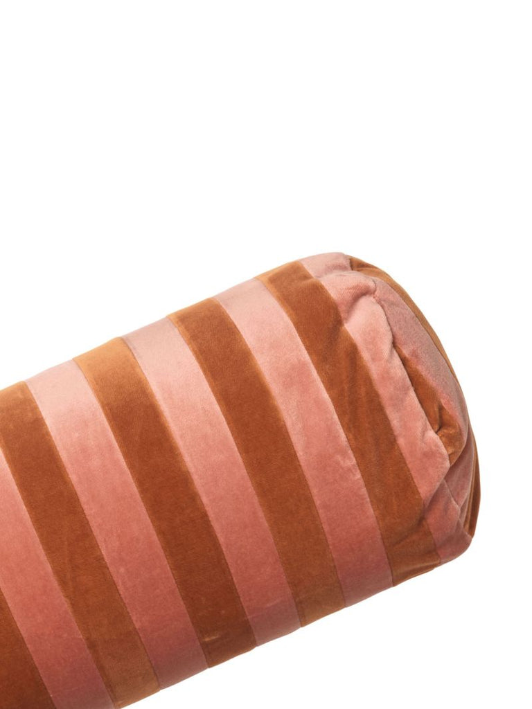 Pink and Orange Striped Velvet Bolster Cushion