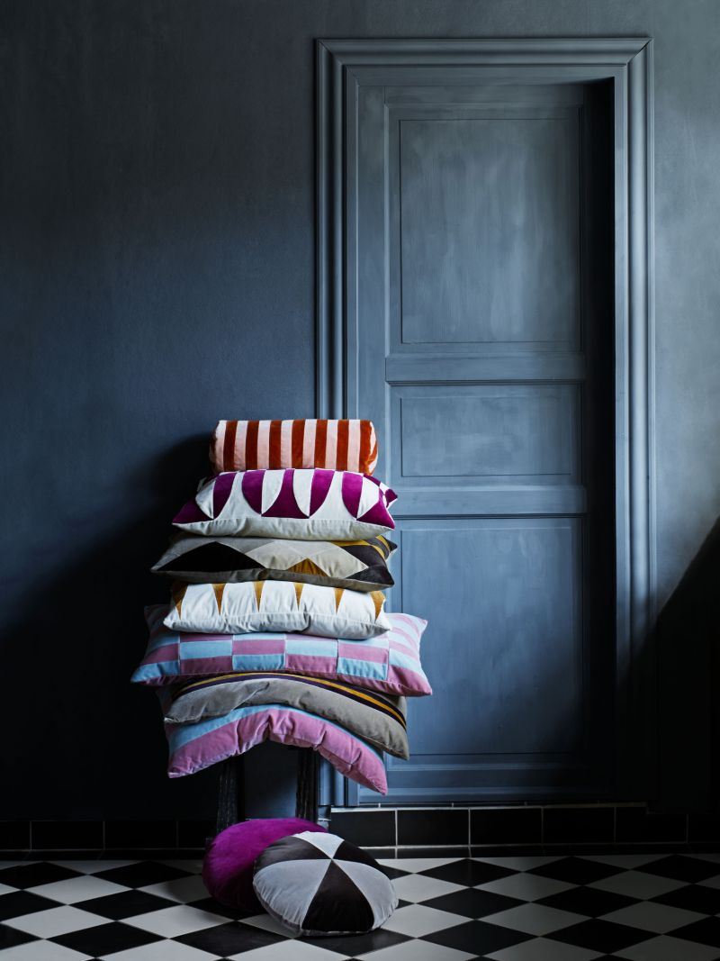 Pink and Orange Striped Velvet Bolster Cushion