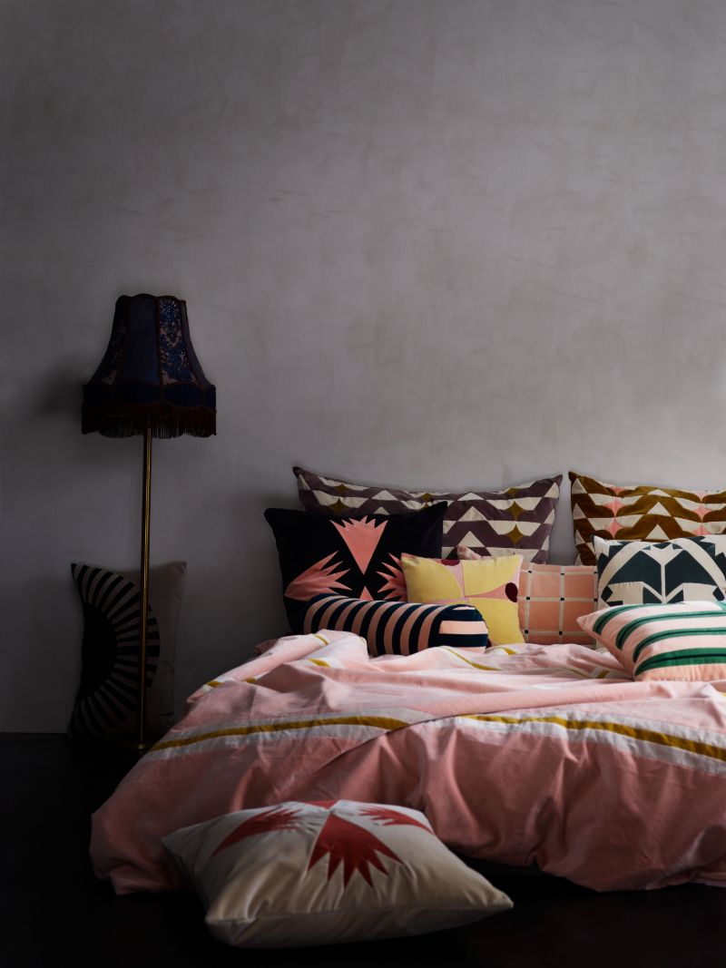 Pink and Blue Striped Bolster Cushion