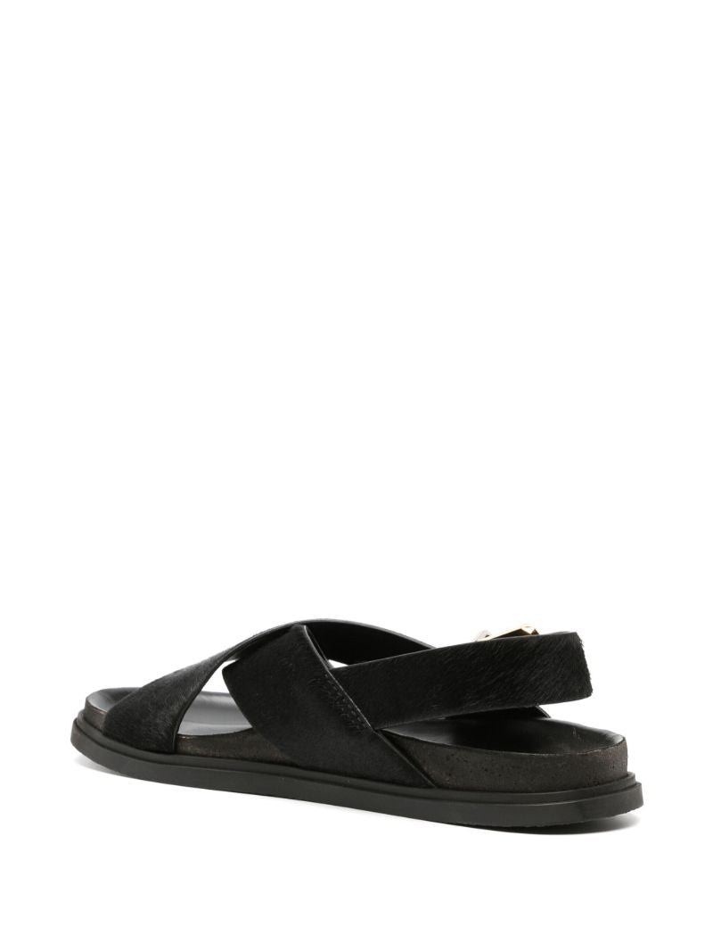 Black Buckle Leather Sandals