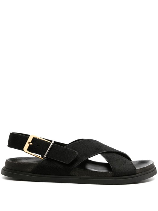 Black Buckle Leather Sandals