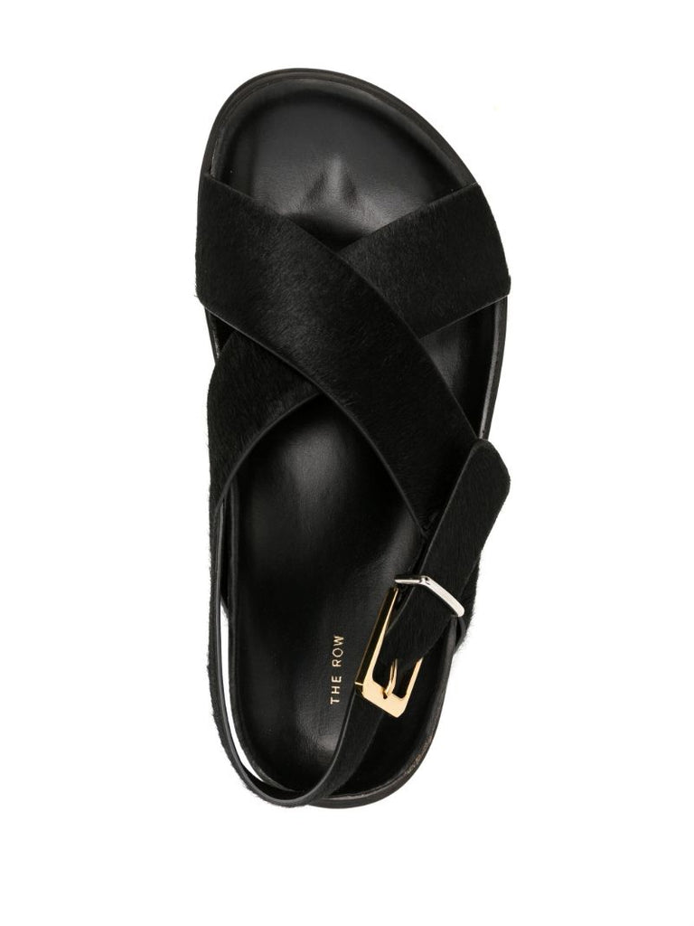Black Buckle Leather Sandals