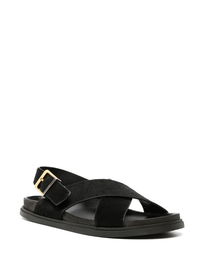 Black Buckle Leather Sandals