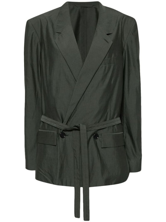 Grey Tied-waist Double Breasted Blazer