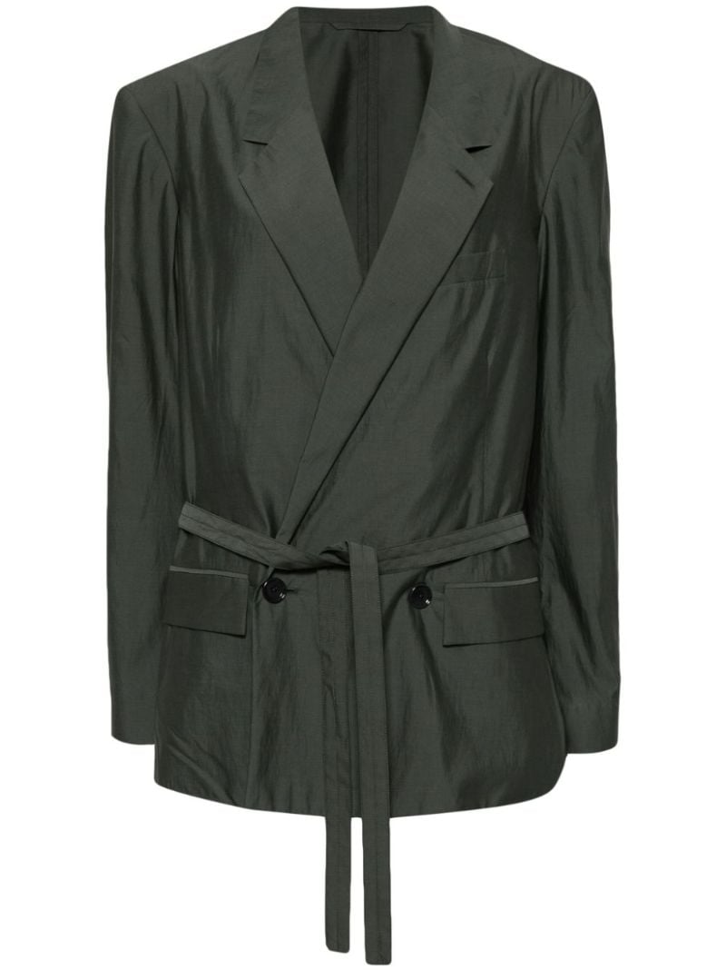 Grey Tied-waist Double Breasted Blazer