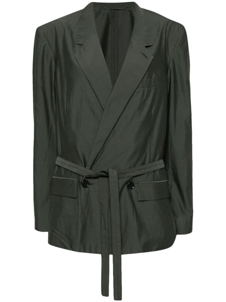 Grey Tied-waist Double Breasted Blazer
