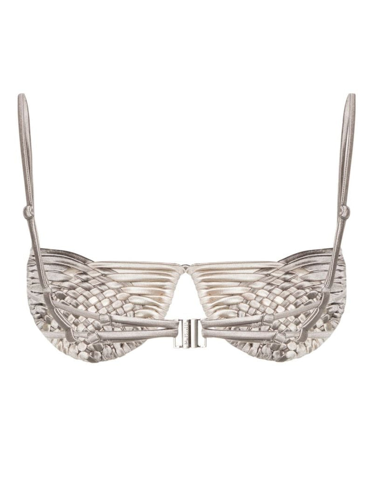 Grey Interwoven Round-cup Bikini Top