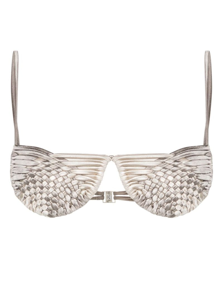 Grey Interwoven Round-cup Bikini Top