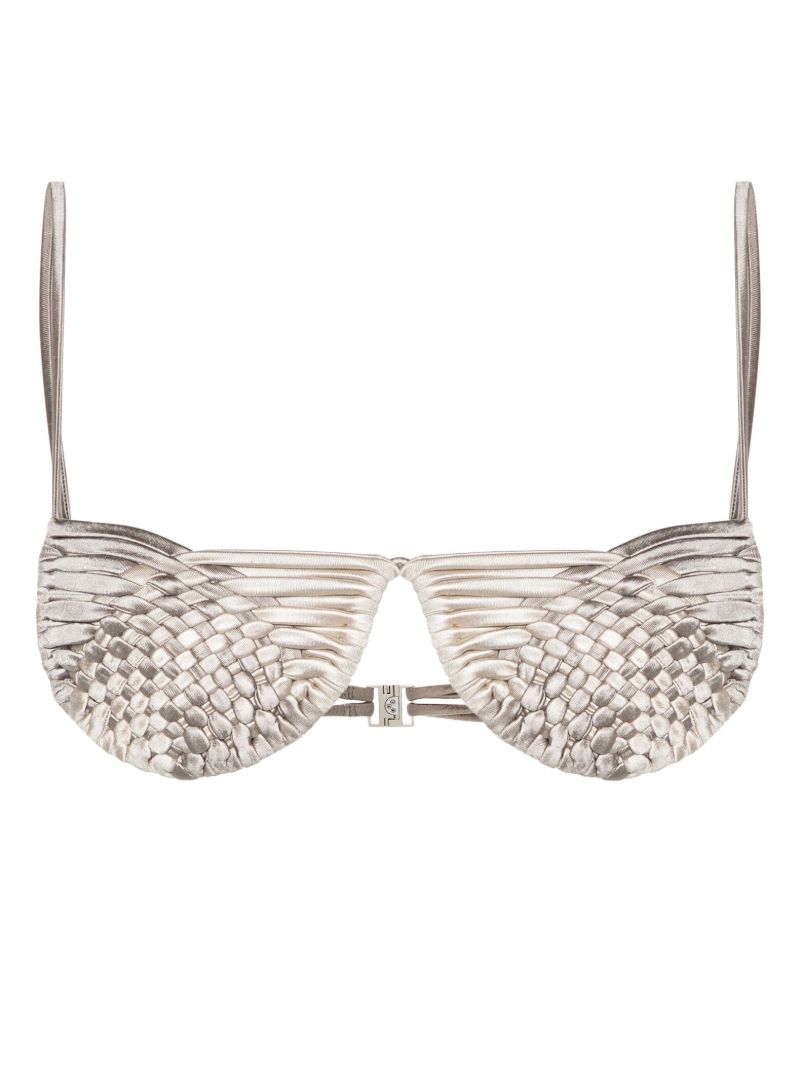 Grey Interwoven Round-cup Bikini Top